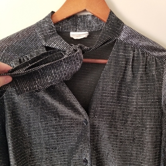 Vintage Koret Glitter Top Long Sleeve Bow Detail Neckline In Vintage Size 14 - Picture 5 of 10